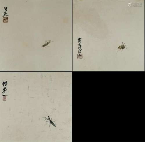 THREE PAGES OF CHINESE ALBUM PAINTING OF INSECT