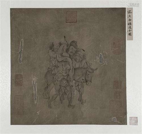 CHINESE SCROLL PAINTING OF FIGURES WITH DONKEY