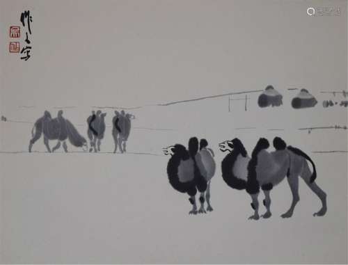 CHINESE SCROLL PAINTING OF CAMELS