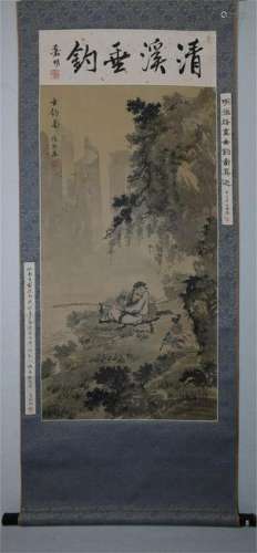 CHINESE SCROLL PAINTING OF MAN IN MOUNTAIN
