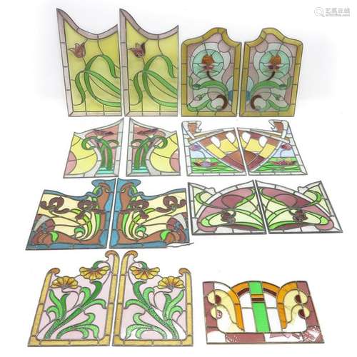 Collection of Fifteen Art Nouveau Stained Glass Pa…