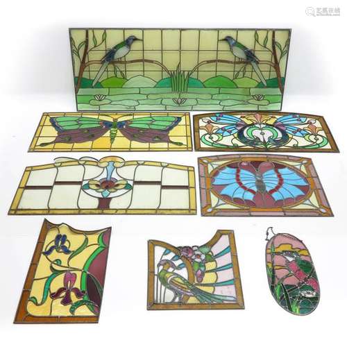 A Collection of Eight Art Nouveau Stained Glass Pa…