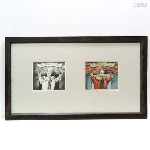 A Framed Work of Art with Two Etchings