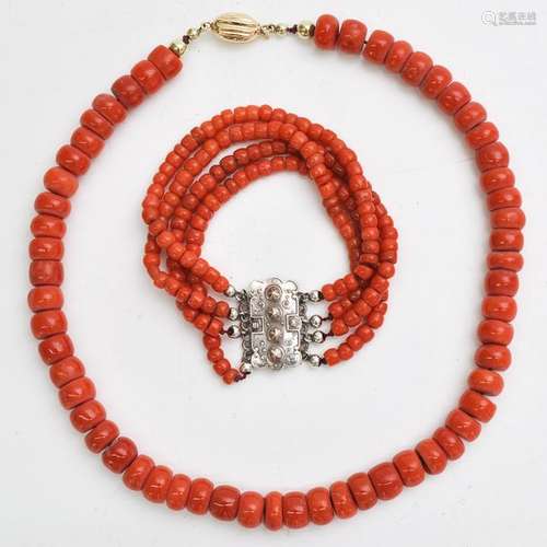 A 19th Century Red Coral Necklace and Bracelet