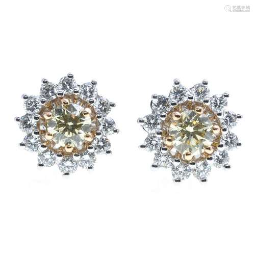 A Pair of Yellow Diamond Earrings