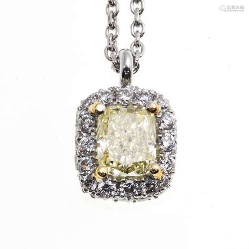 An 18KWG Necklace with Yellow Diamond Pendant