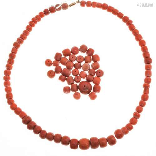 A 19th Century Red Coral Necklace and Loose Beads