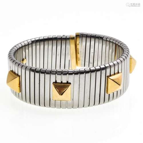 A Bvlgari Stainless and Gold Stud Bracelet