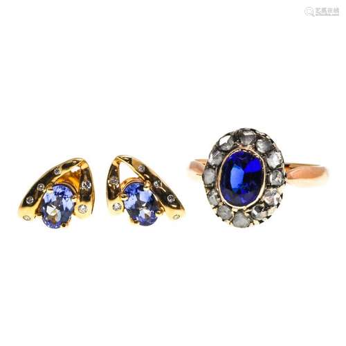 Sapphire and Diamond Ring with Earrings