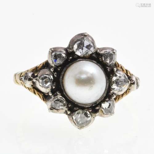 An Antique Pearl and Rose Cut Diamond Ring