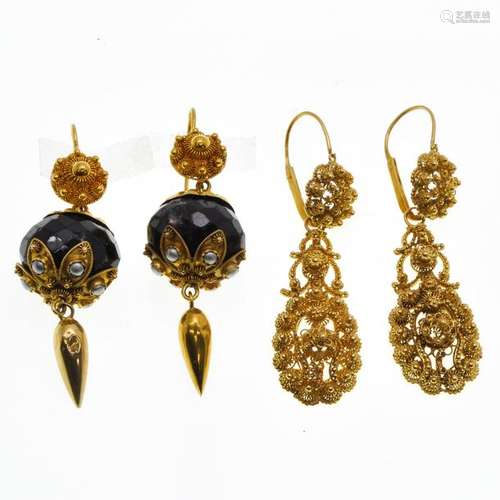 Two Pair of Antique 14KG Earrings