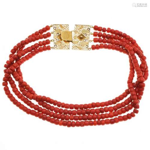 A Four Strand 19th Century Red Coral Necklace