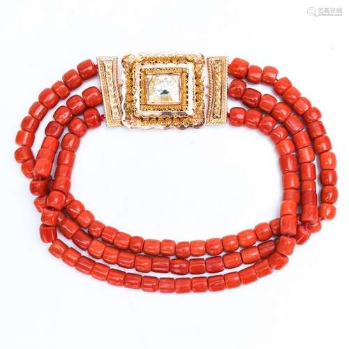 A 19th Century Three Strand Volendam Red Coral Nec…