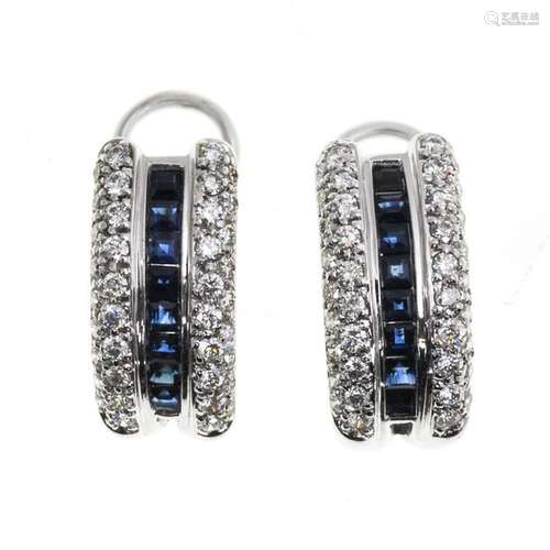 A Pair of Ladies Diamond and Sapphire Earrings