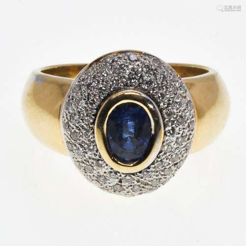 A Ladies 14KG Diamond and Sapphire Ring