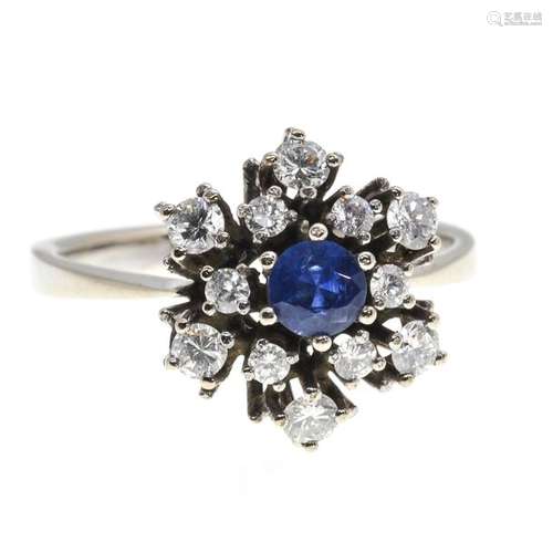 A Ladies 14KG Diamond and Sapphire Ring