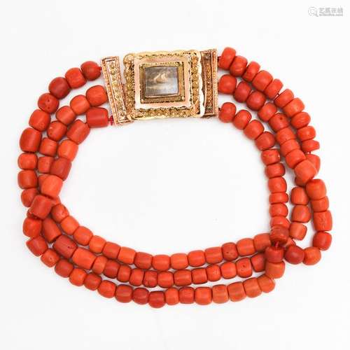 A 19th Century Three Strand Volendam Red Coral Nec…