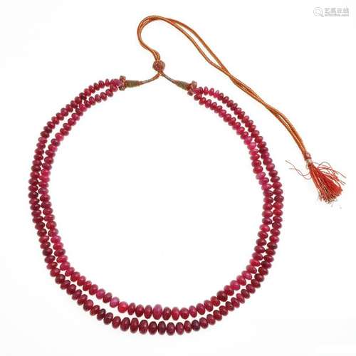 An Two Strand Indian Natural Ruby Necklace