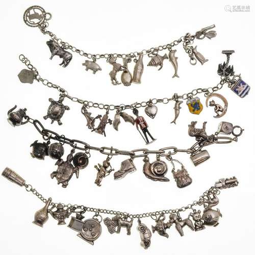 A Lot of Four Silver Charm Bracelelts