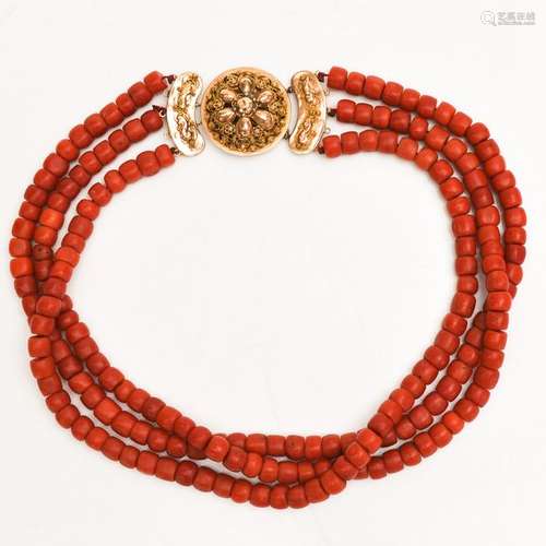 A 19th Century Three Strand Red Coral Necklace