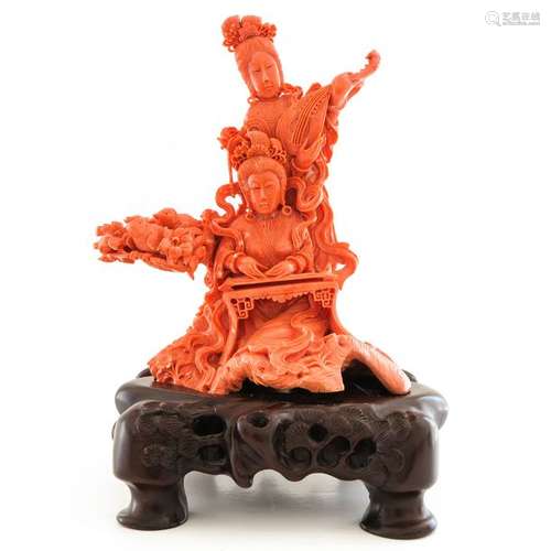 A Carved Red Coral Sculpture