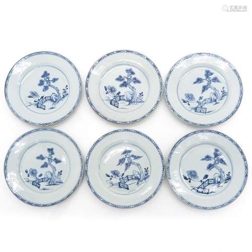 A Series of Six Blue and White Plates