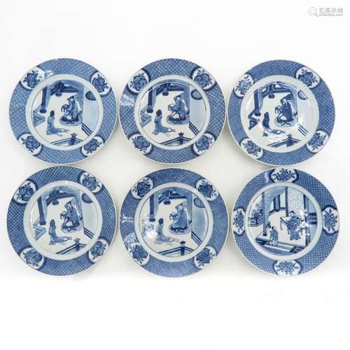 A Series of Six Blue and White Plates