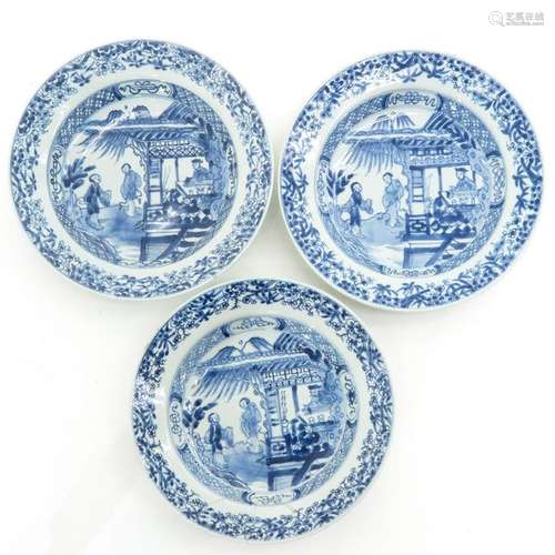 A Series of Three Blue and White Plates