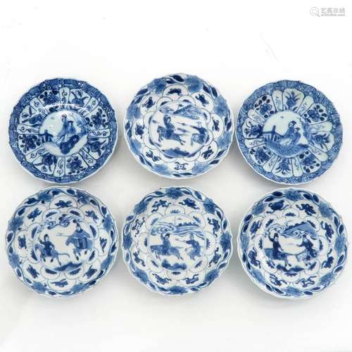 A Series of Six Blue and White Small Plates