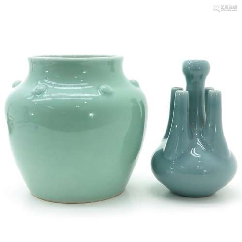 Two Celadon Decor Vases