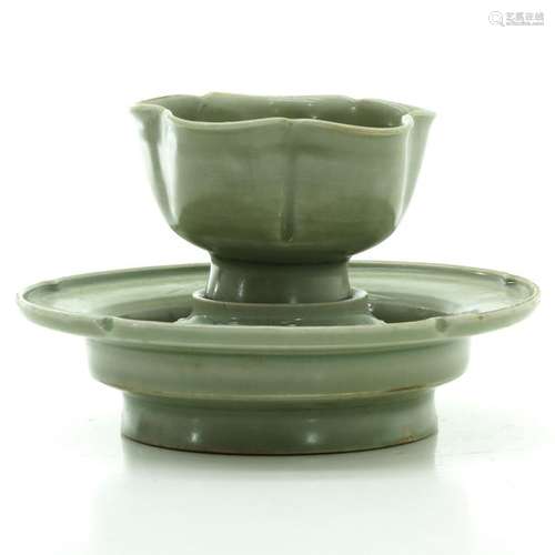 A Celadon Cup and Saucer