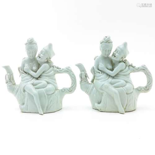 A Pair of Blanc de China Faux Teapots