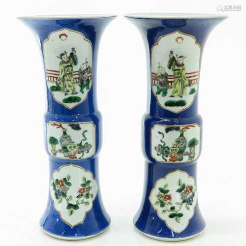 A Pair of Famille Verte and Powder Blue Vases