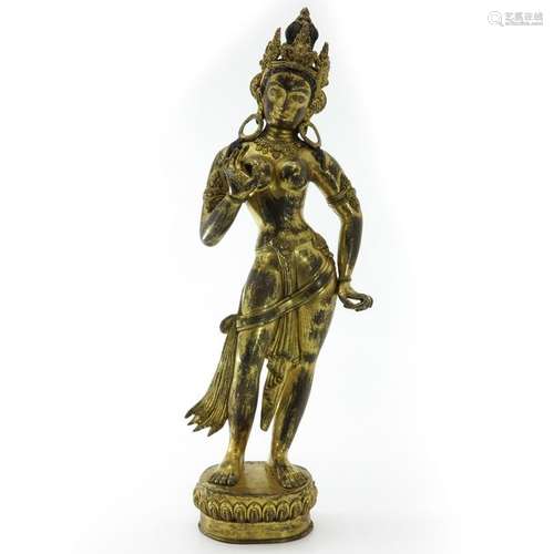 A Gilt Bronze Buddhist Goddess Tara Sculpture