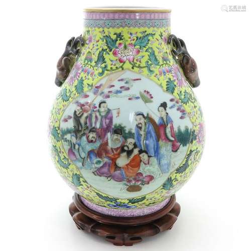 A Famille Rose Hu Vase