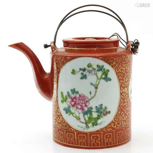 A Orange and Gilt Decor Water Kettle