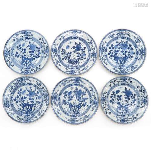 A Series of Six Blue and White Plates