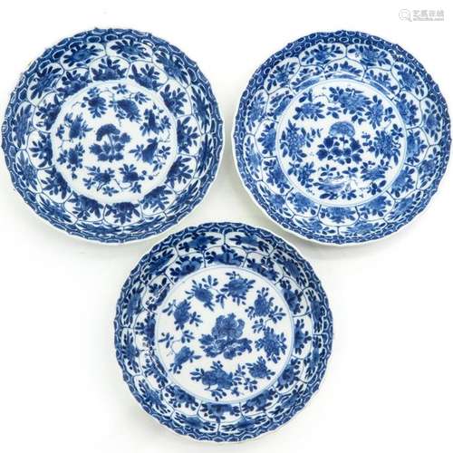 A Series of Three Blue and White Plates