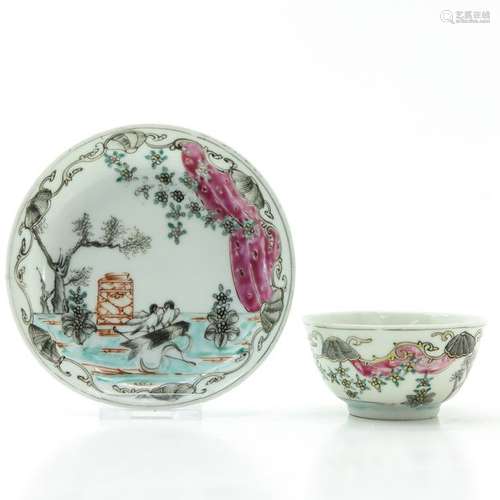 An Encre de Chine Decor Cup and Saucer