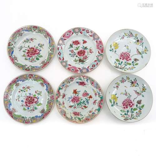 Six Famille Rose Decor Plates