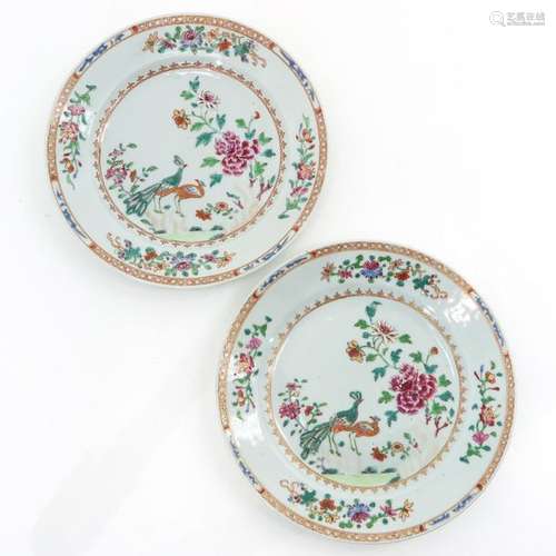 Two Famille Rose Peacock Plates