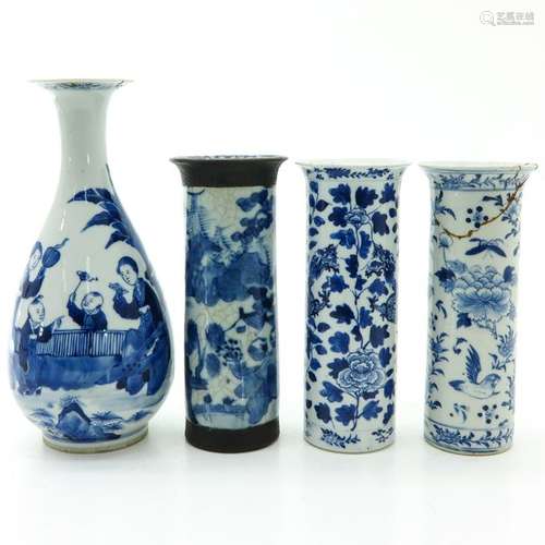 Four Blue and White Decor Vases