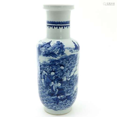 A Blue and White Roleau Vase