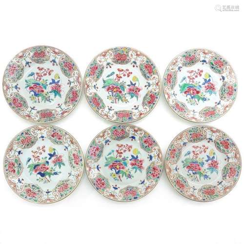 A Series of Six Famille Rose Plates