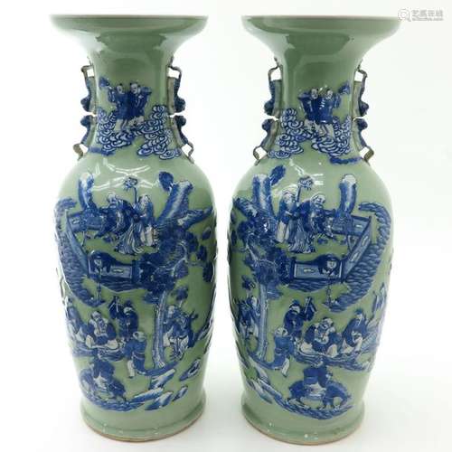 A Pair of Celadon and Blue Vases