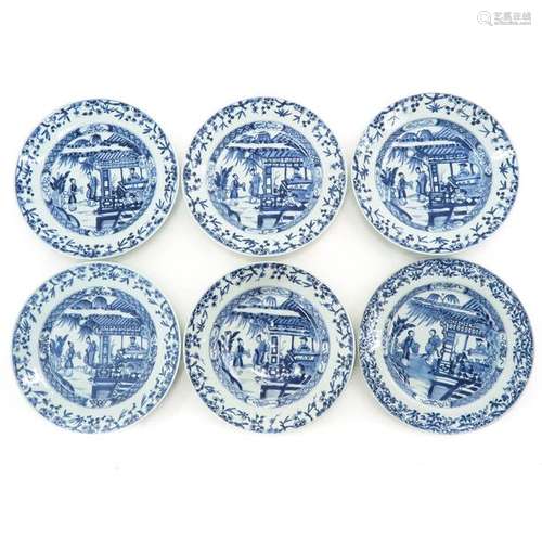 A Series of Six Blue and White Plates