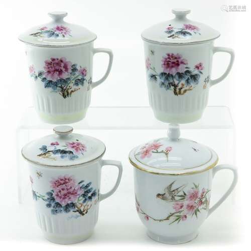 Four Famille Rose Decor Cups with Covers