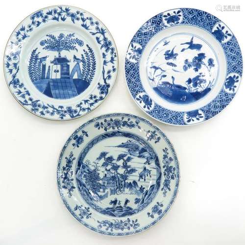 Three Blue and White Decor Plates