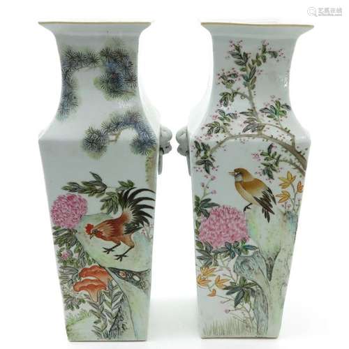 A Pair of Square QiangJiang Cai Decor Vases