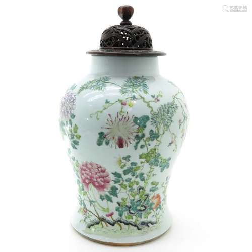 A Famille Rose Temple Jar with Cover